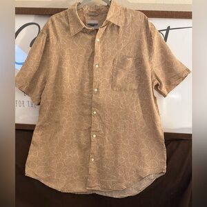 Breakwater Casual Tan Patterned Men's Shirt 100% linen